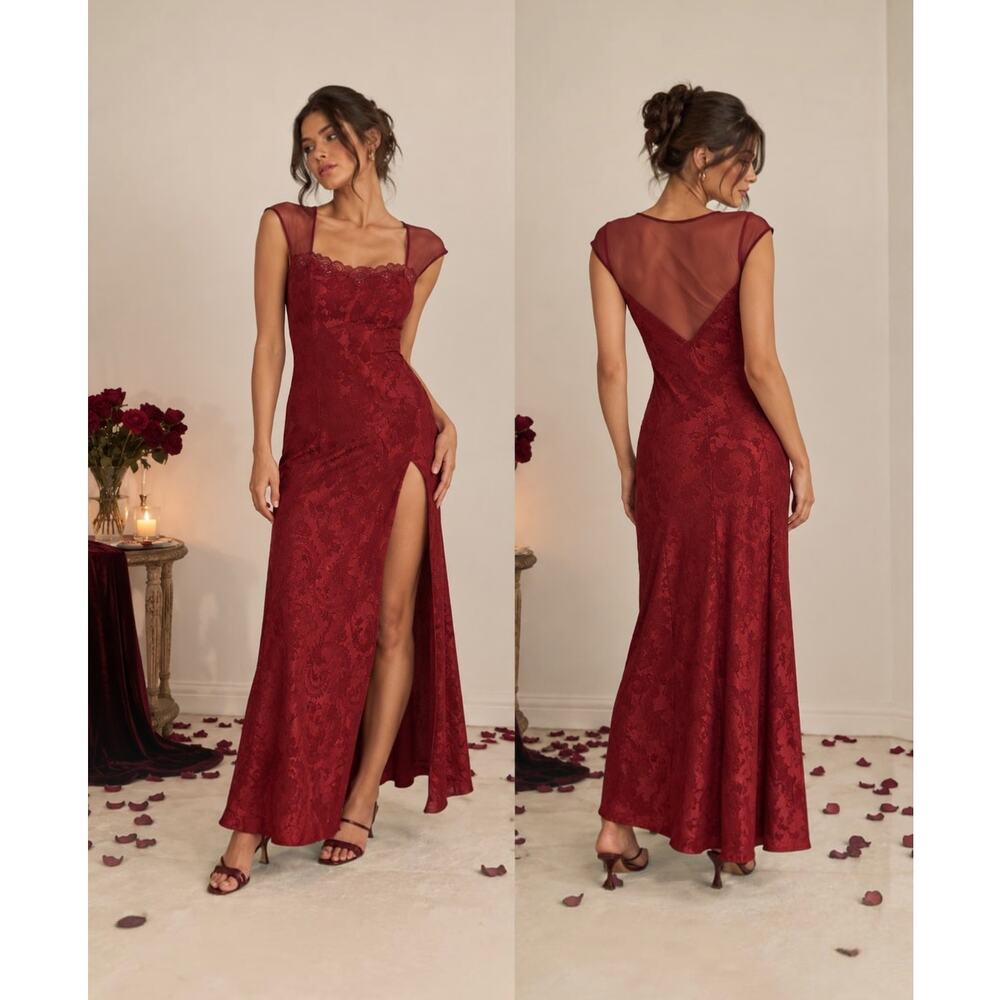 Vintage 90s Victoria’s Secret Burgundy Lace Slip Maxi Dress M Dark Romantic Vamp